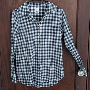 J.Crew factory The Perfect Shirt Black White Gingham Cotton Button Down Top M